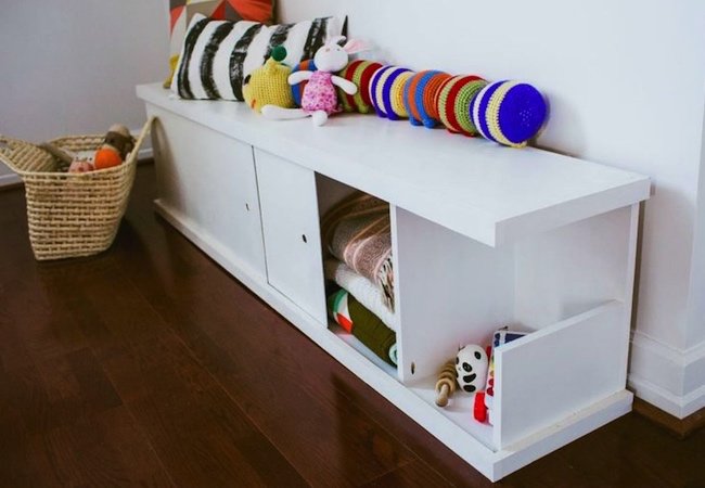 玩具存储想法 -  DIY托儿所长凳