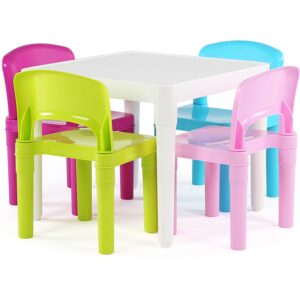 最好的孩子桌子选项：谦虚的船员白色桌子_Pastel椅子塑料4套