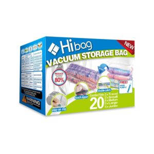 最佳空间节省袋选择:Hibag空间节省袋，20包真空储存袋