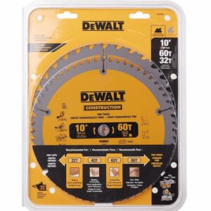 最好的表锯配件选择:DEWALT 10英寸斜接/表锯刀片，组合包