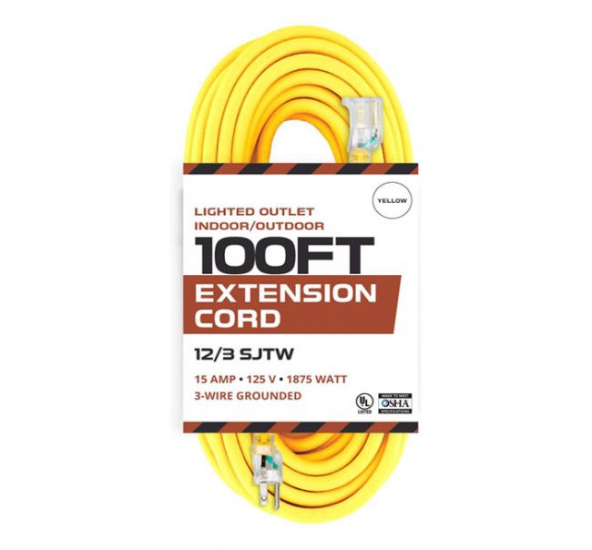 最佳延长绳选择:铁炉电缆照明出口室内/室外100英尺延长绳12/3 SJTW