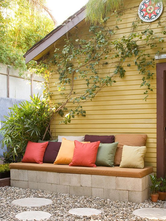 DIY with Cinder Blocks - Outdoor Bench