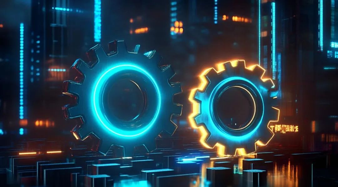 工厂3D渲染科技感未来感蓝色橙色发光齿轮细密结构插画（商业使用）(1).jpg